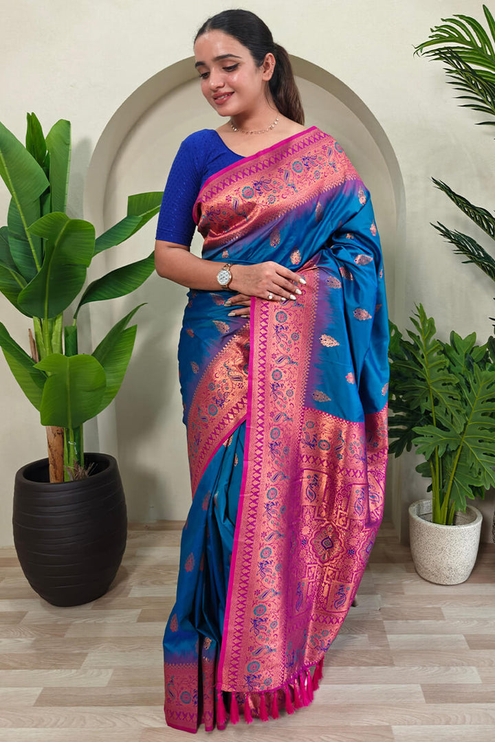 Admiral Blue Zari Woven Banarasi Silk Saree