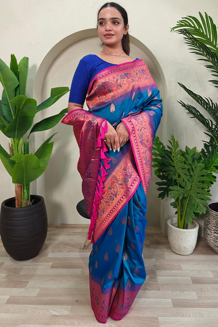 Admiral Blue Zari Woven Banarasi Silk Saree