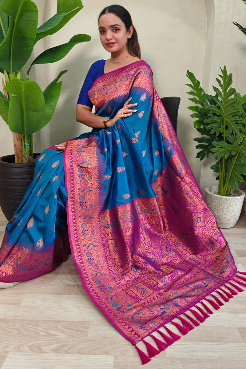 Admiral Blue Zari Woven Banarasi Silk Saree