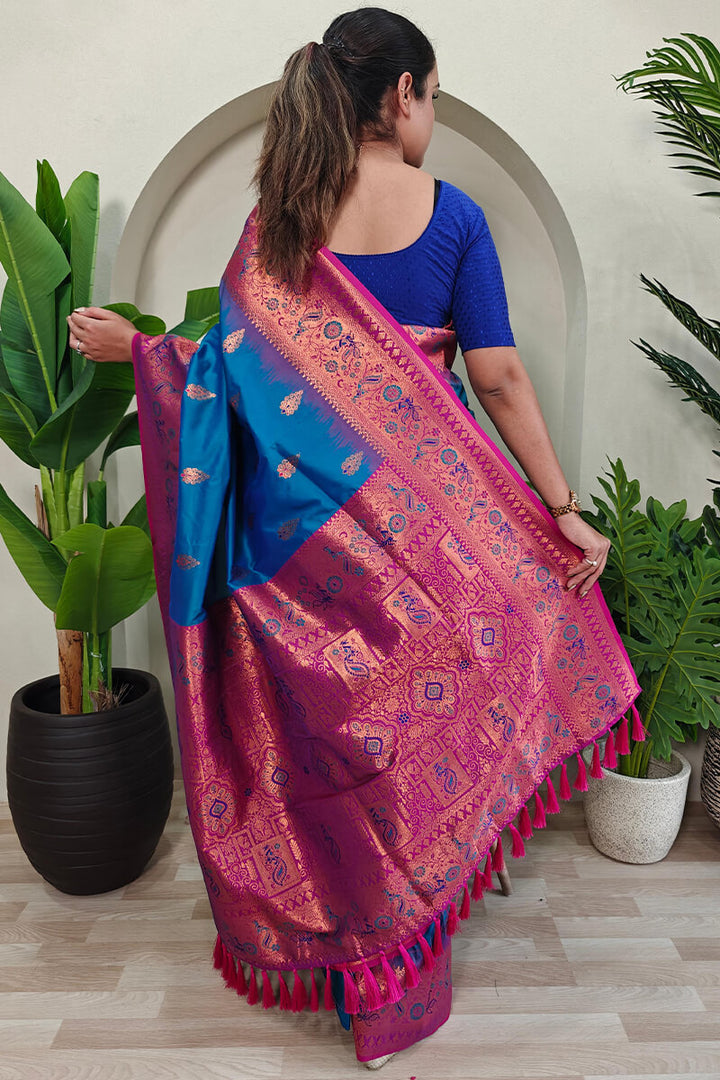 Admiral Blue Zari Woven Banarasi Silk Saree