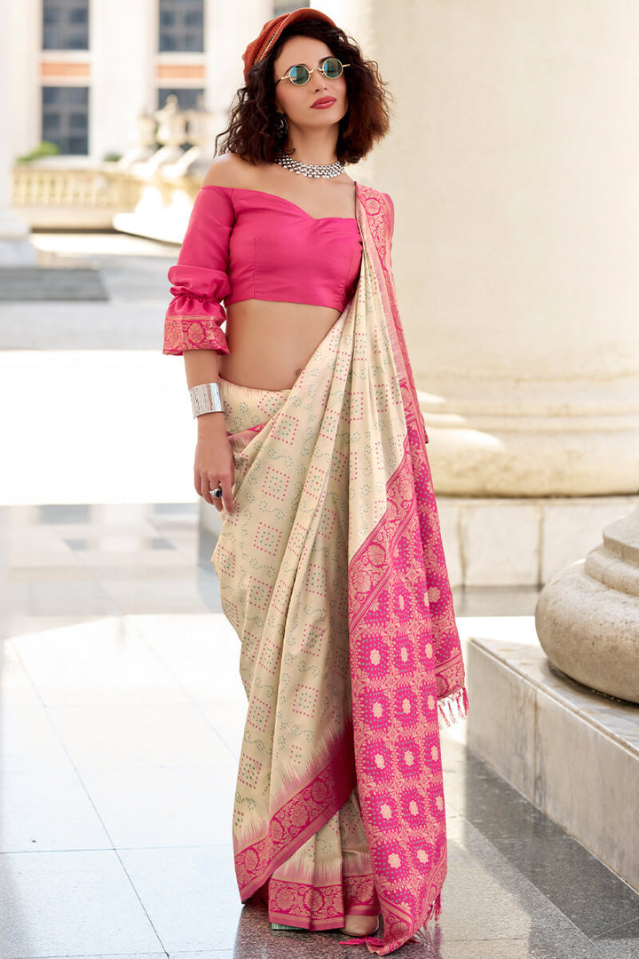 Almond Beige Banarasi Soft Silk Saree
