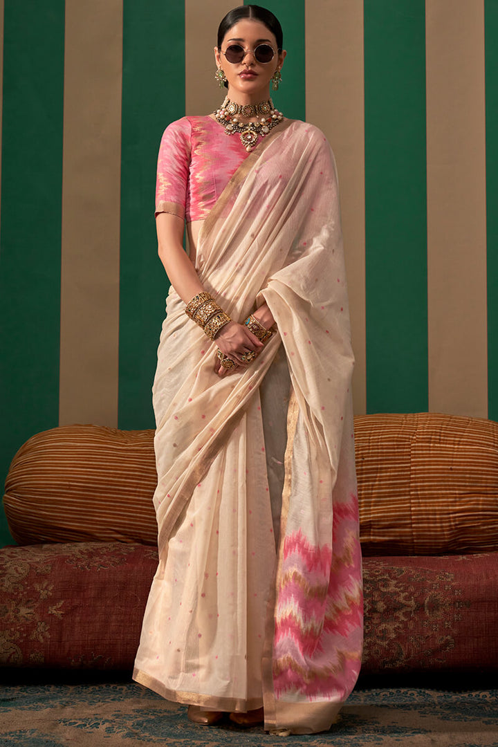 Almond Beige Woven Cotton Silk Saree