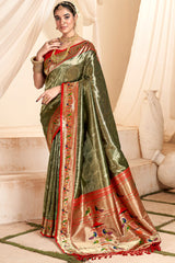 Army Brown Paithani Tissue Silk Saree