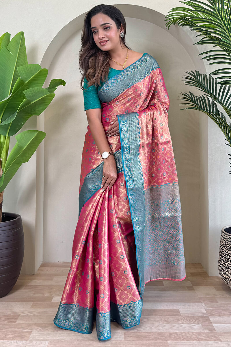 Bashful Pink Banarasi Tissue Silk Saree