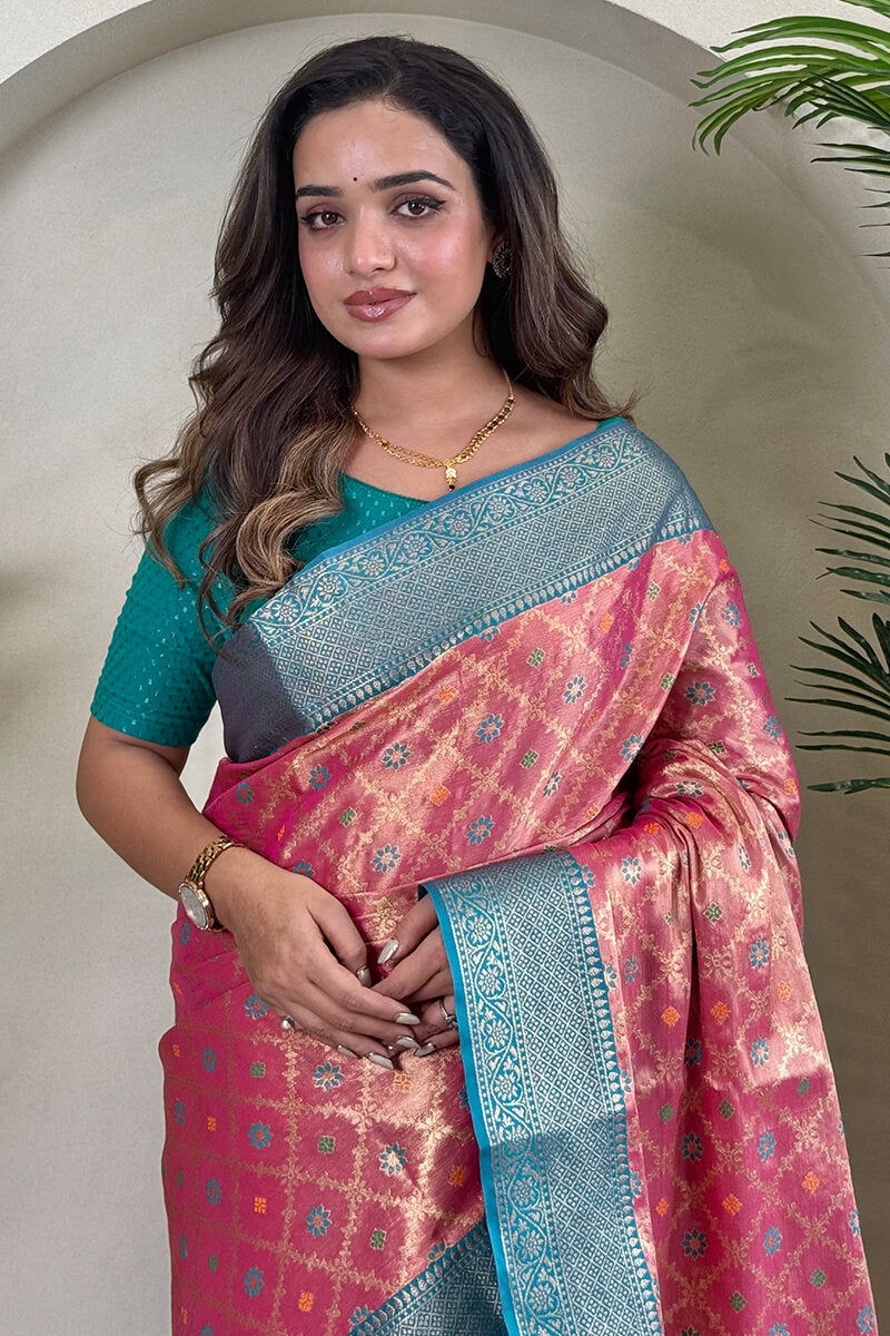 Bashful Pink Banarasi Tissue Silk Saree