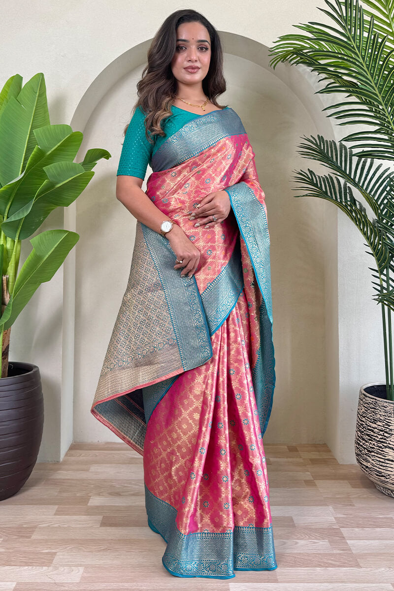 Bashful Pink Banarasi Tissue Silk Saree