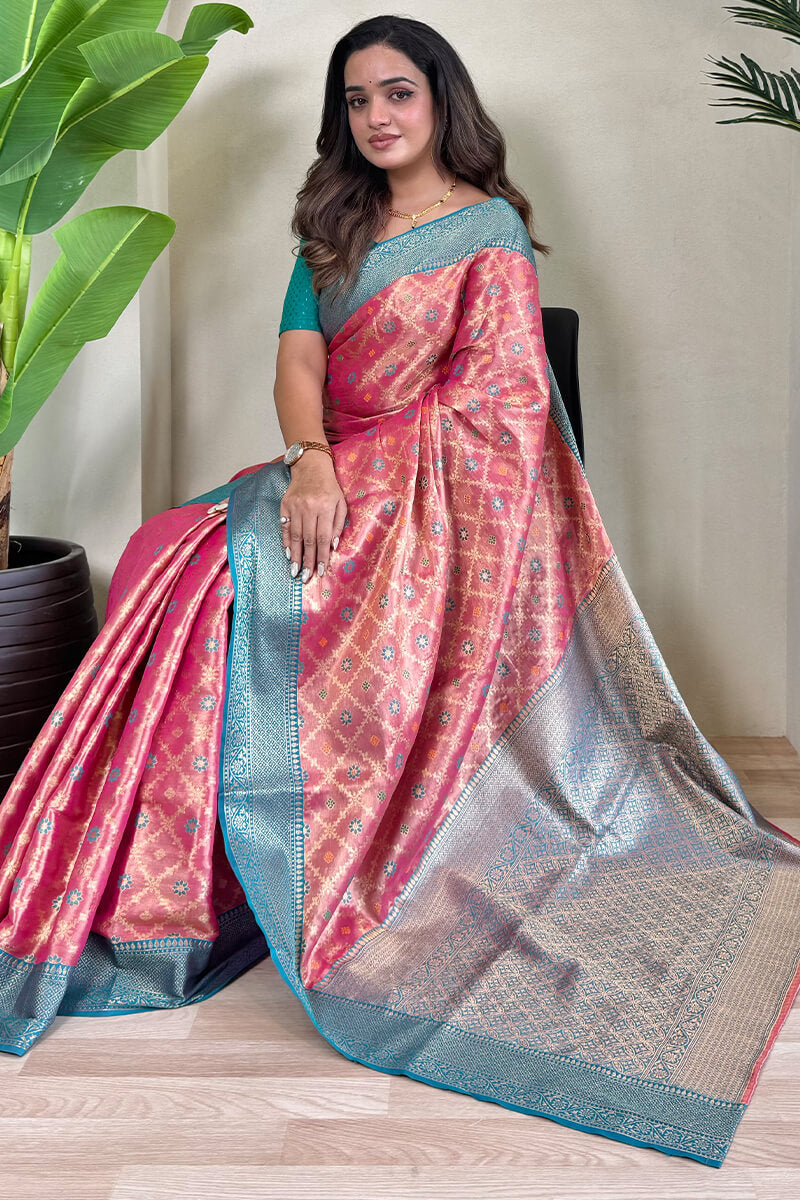 Bashful Pink Banarasi Tissue Silk Saree