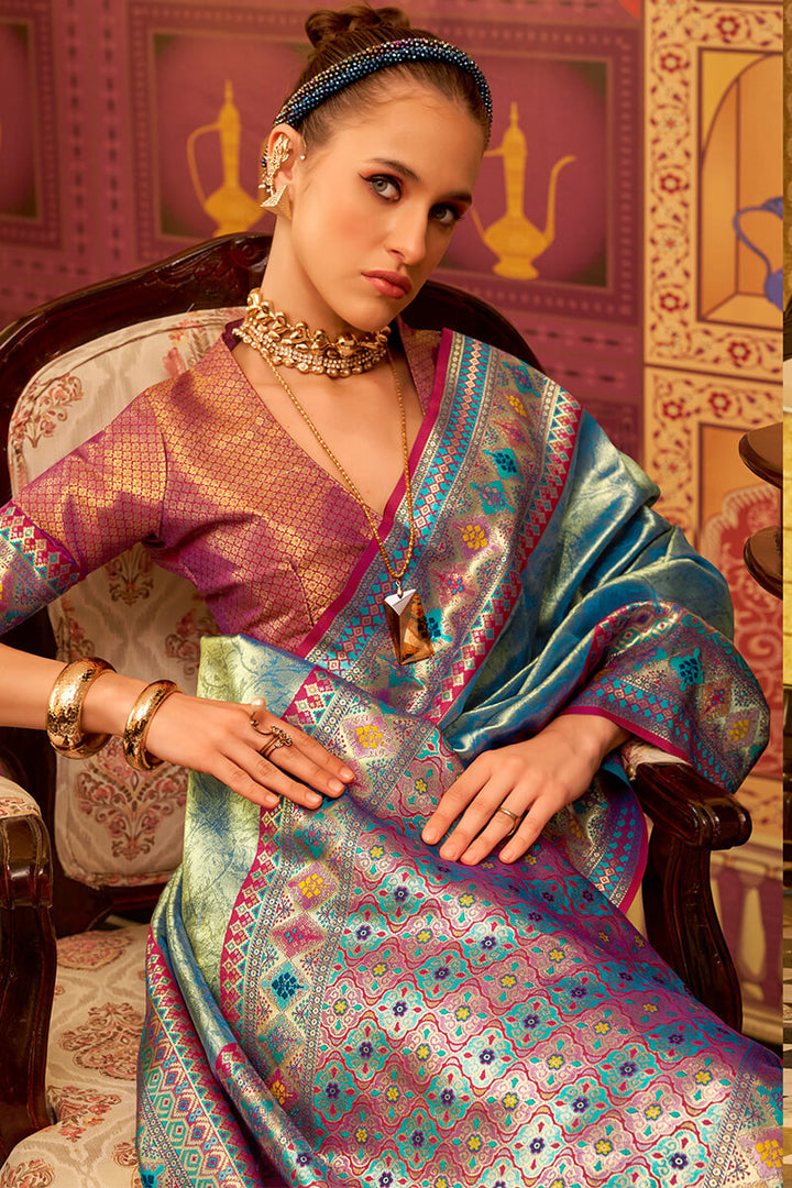Bayoux Blue Zari Woven Tissue Silk Saree