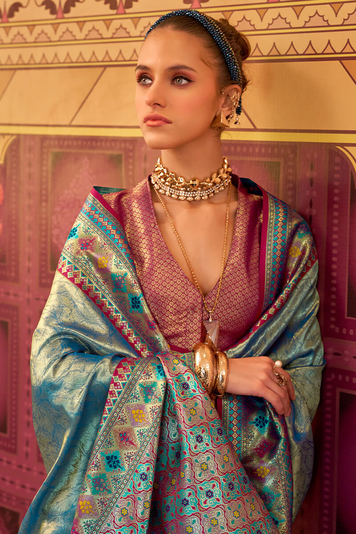 Bayoux Blue Zari Woven Tissue Silk Saree