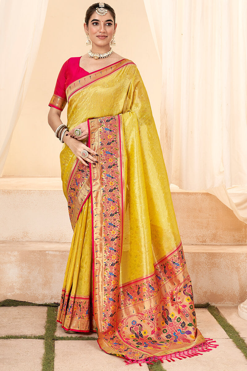 Bee Yellow Paithani Tissue Silk Saree
