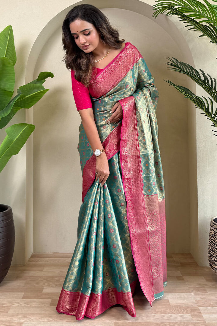 Beetle Green Banarasi Tissue Silk Saree