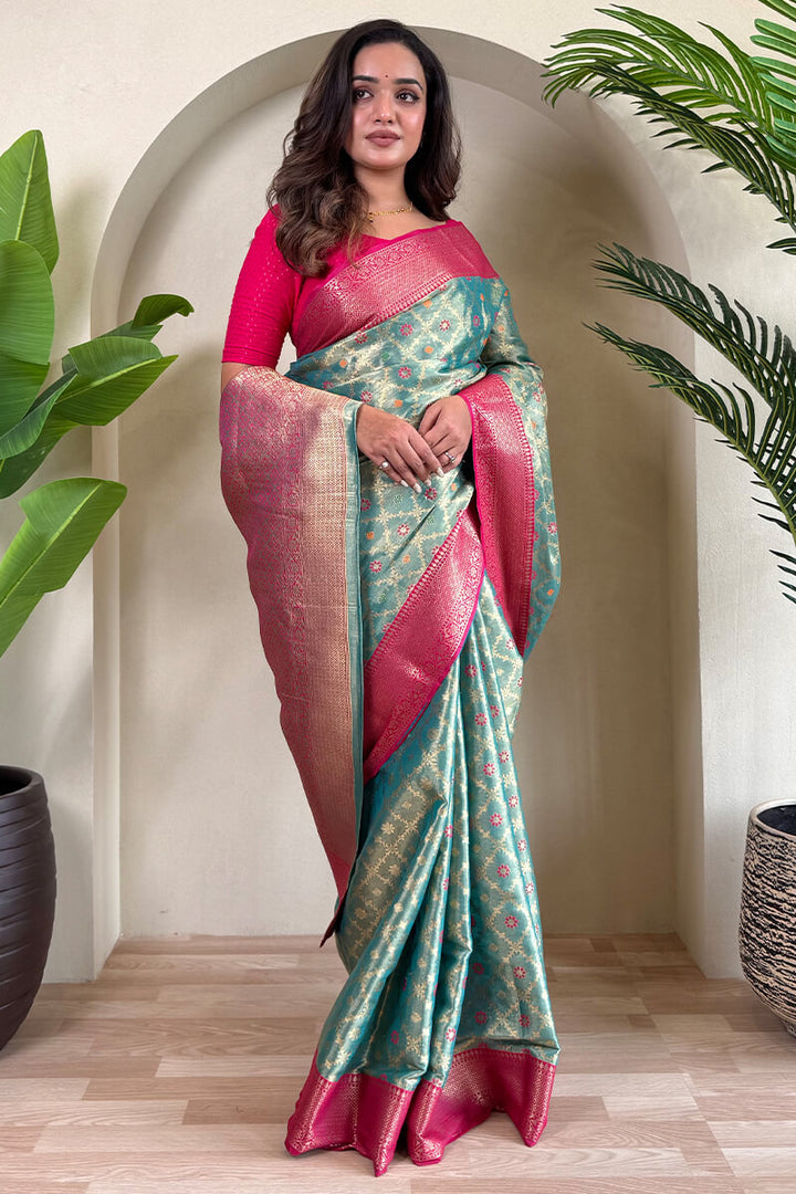 Beetle Green Banarasi Tissue Silk Saree
