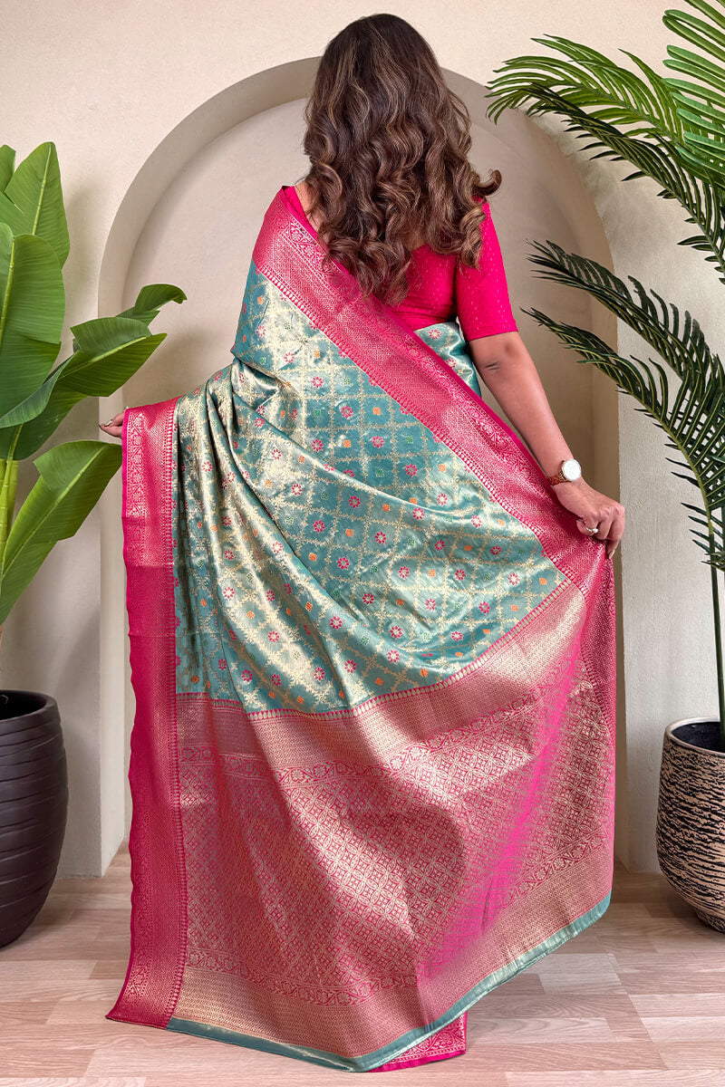 Beetle Green Banarasi Tissue Silk Saree