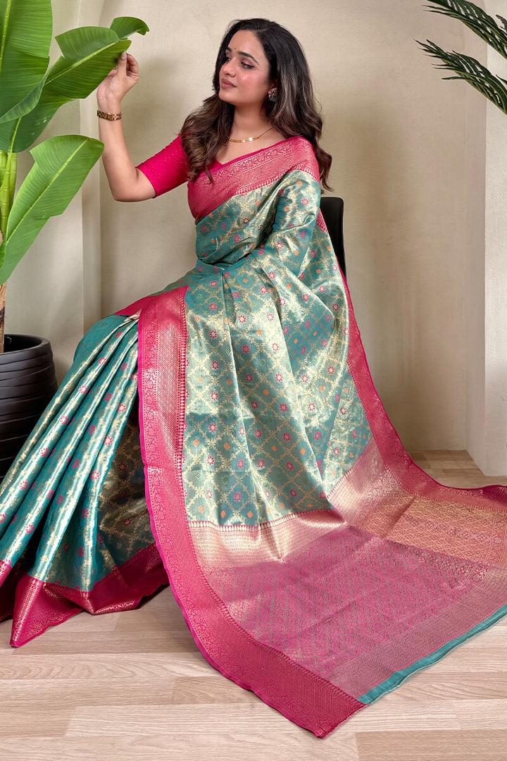 Beetle Green Banarasi Tissue Silk Saree