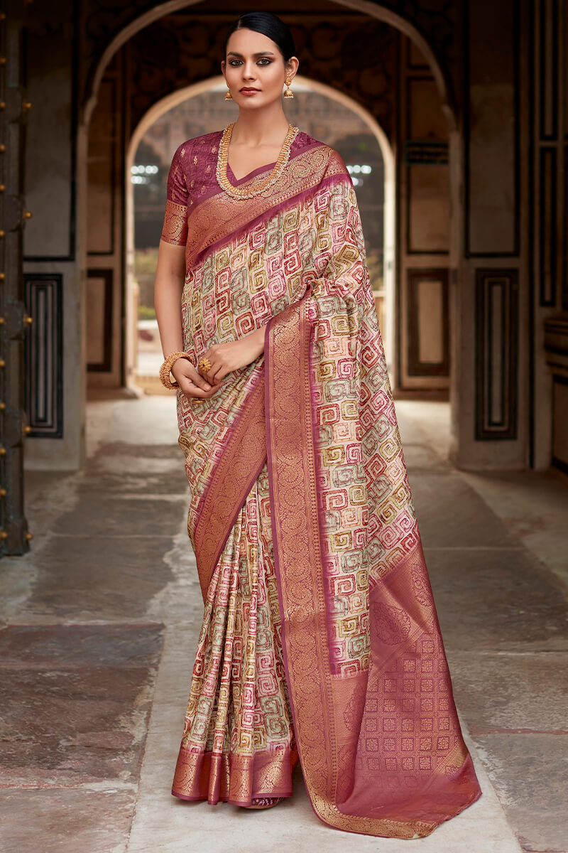 Berry Wine Printed Soft Silk Saree