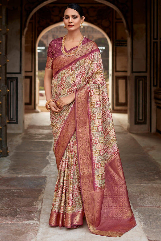Berry Wine Printed Soft Silk Saree