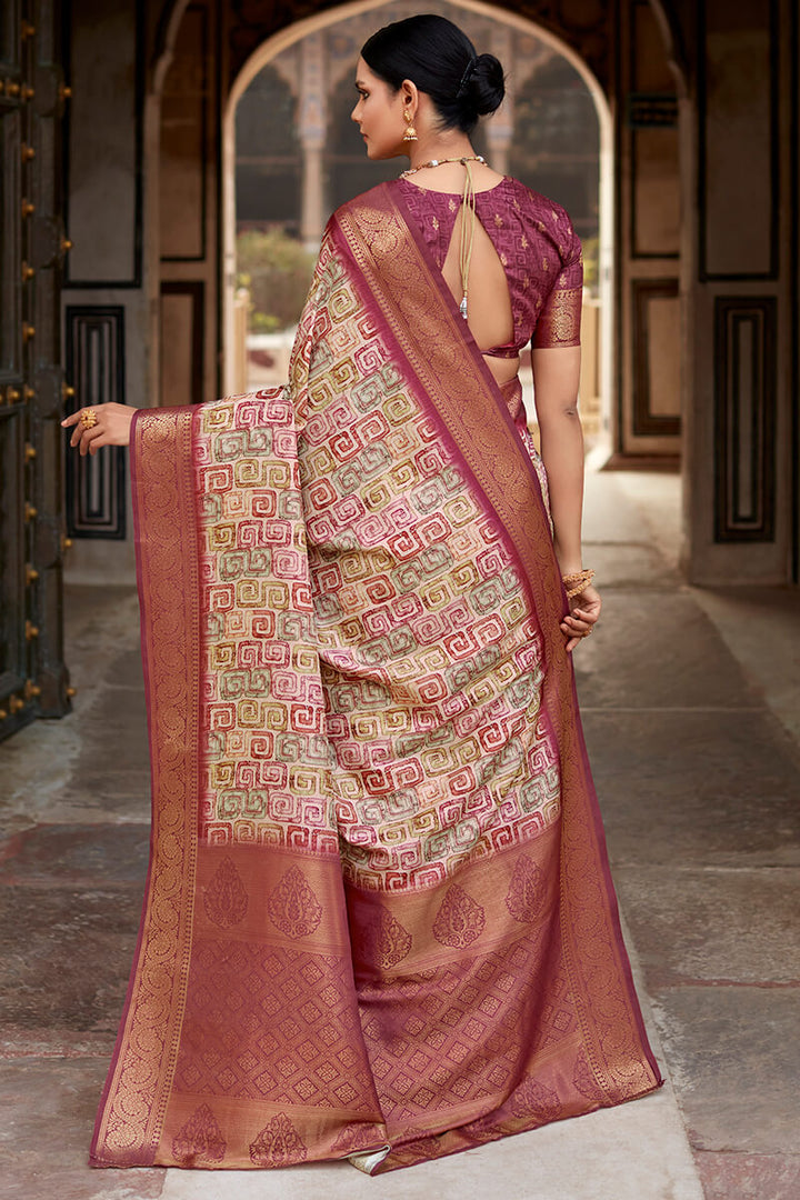 Berry Wine Printed Soft Silk Saree