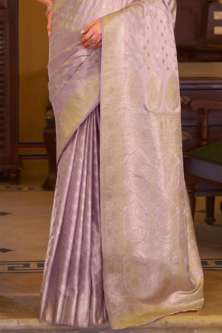 Blush Lavender Banarasi Satin Silk Saree