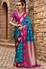 Bondi Blue Satin Silk Saree