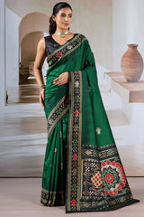 Bottle Green Patola Silk Saree
