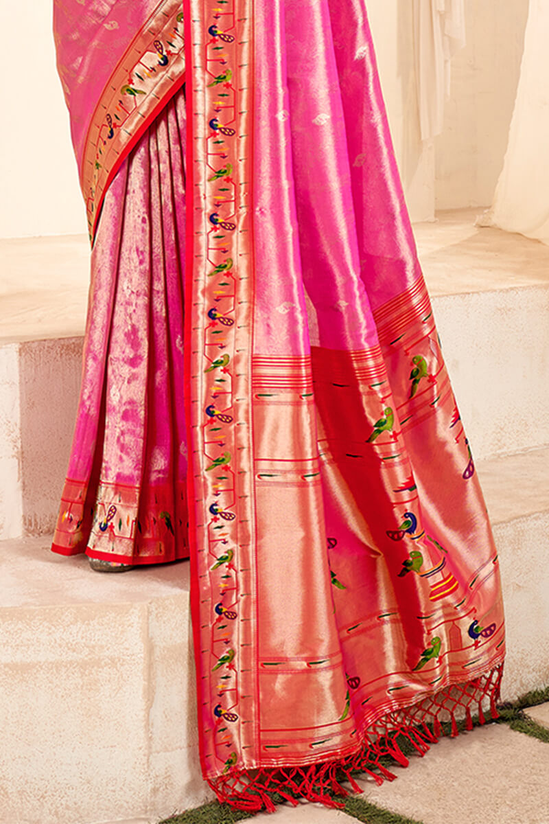 Brink Pink Paithani Tissue Silk Saree