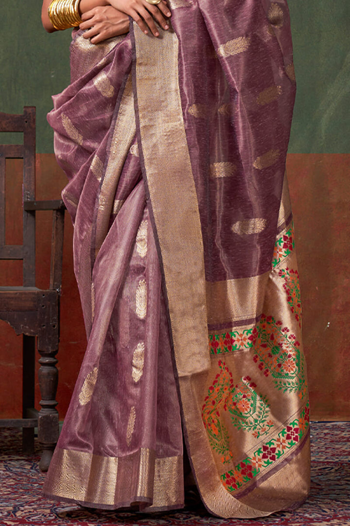 Brownish Purple Paithani Tissue Silk Saree