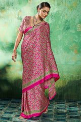 Burnt Pink Ajrakh Printed Satin Silk Saree