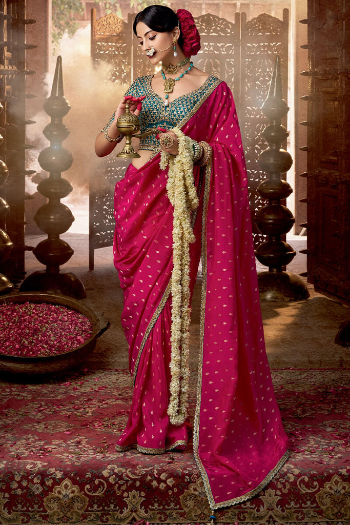 Burnt Pink Pure Viscose Crepe Silk Saree with Embroidery Blouse Piece