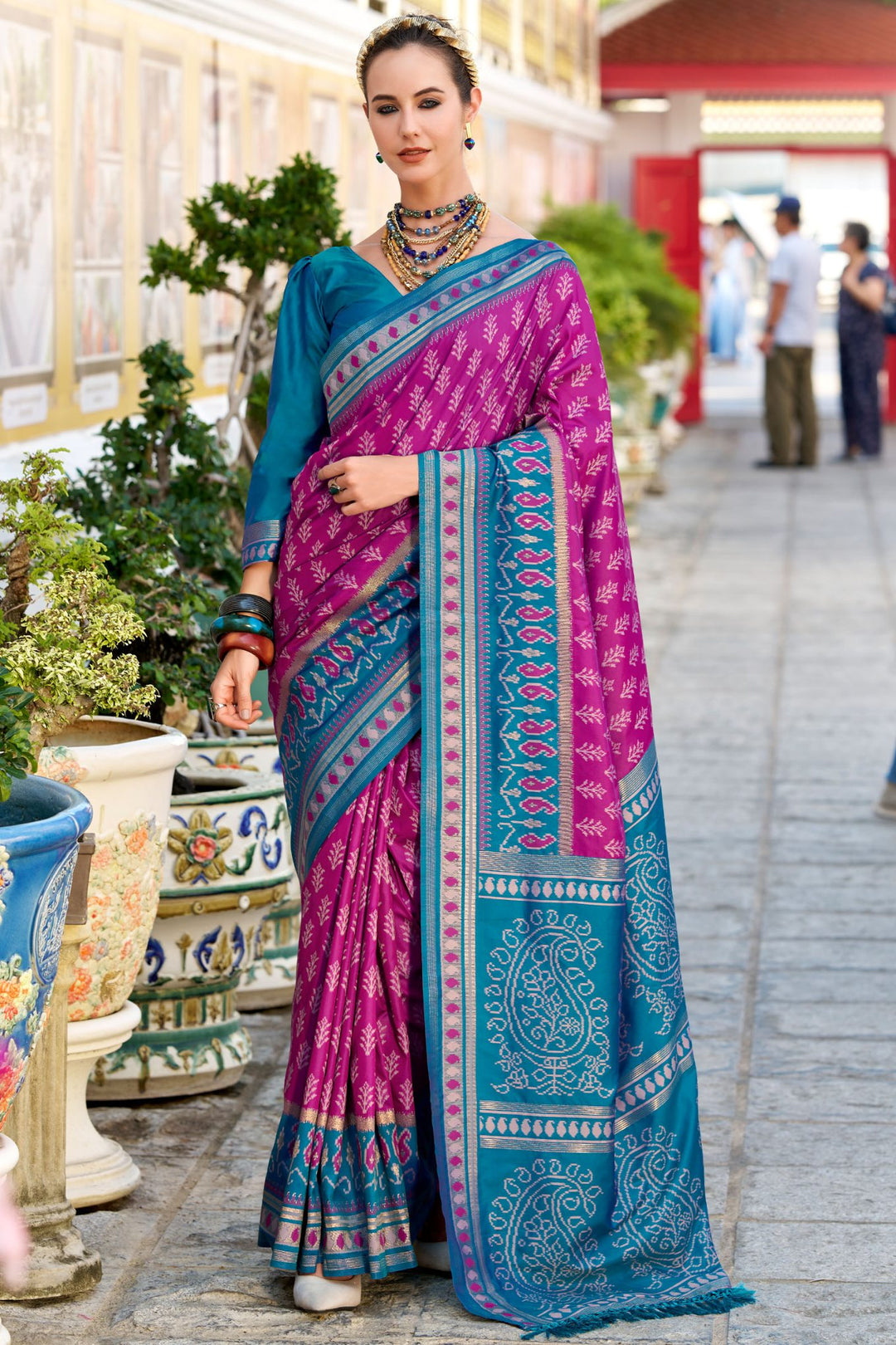 Burnt Pink Soft Ikkat Silk Saree