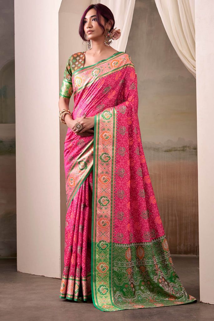 Burnt Pink Zari Woven Patola Silk Saree