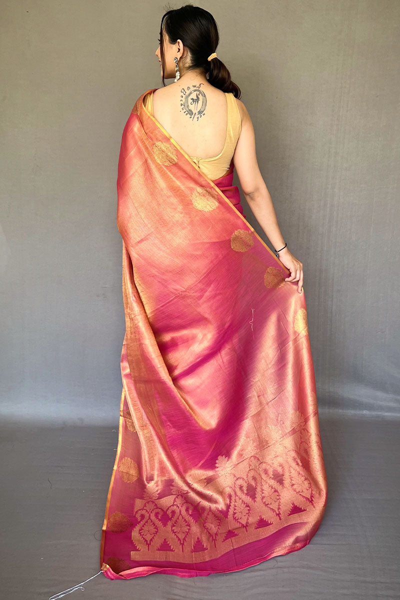 Burnt Pink Zari Woven Tissue silk Saree
