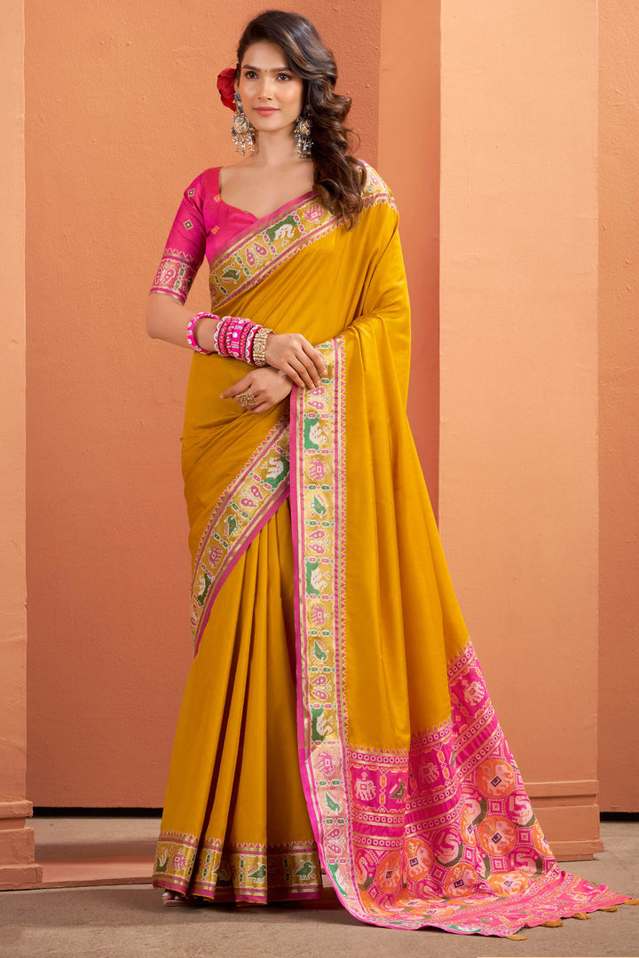 Burnt Yellow Patola Silk Saree
