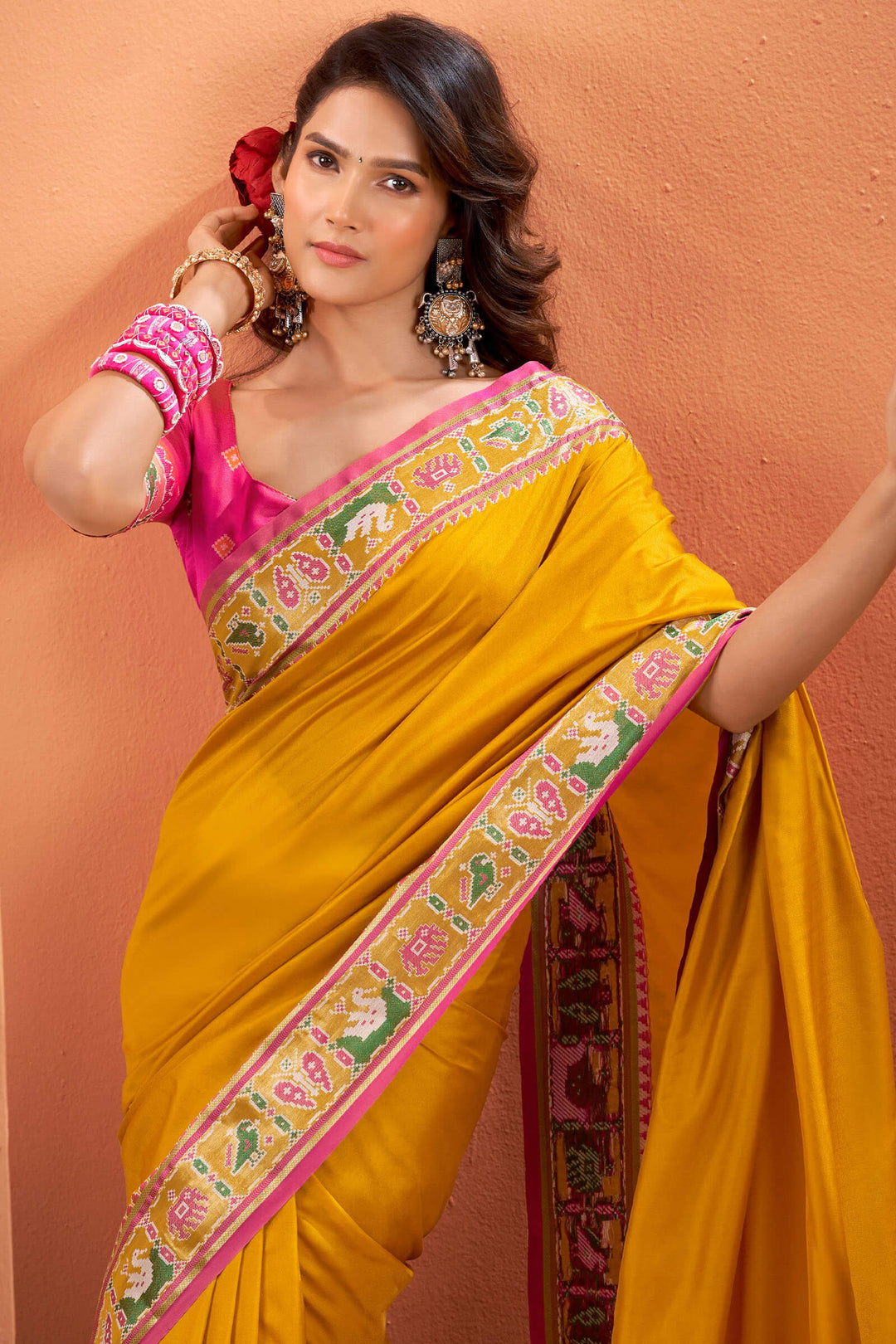 Burnt Yellow Patola Silk Saree