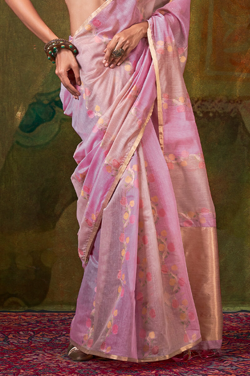 Cadillac Pink Pure Spun Cotton Rangkat Silk Saree