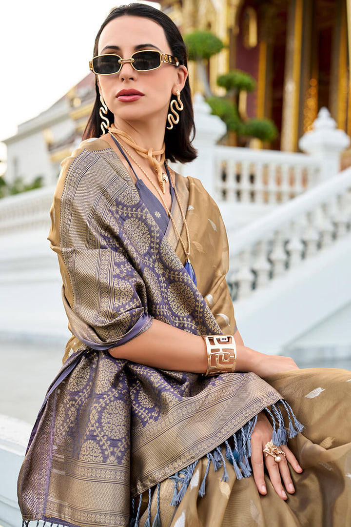 Camel Brown Tissue Silk Saree