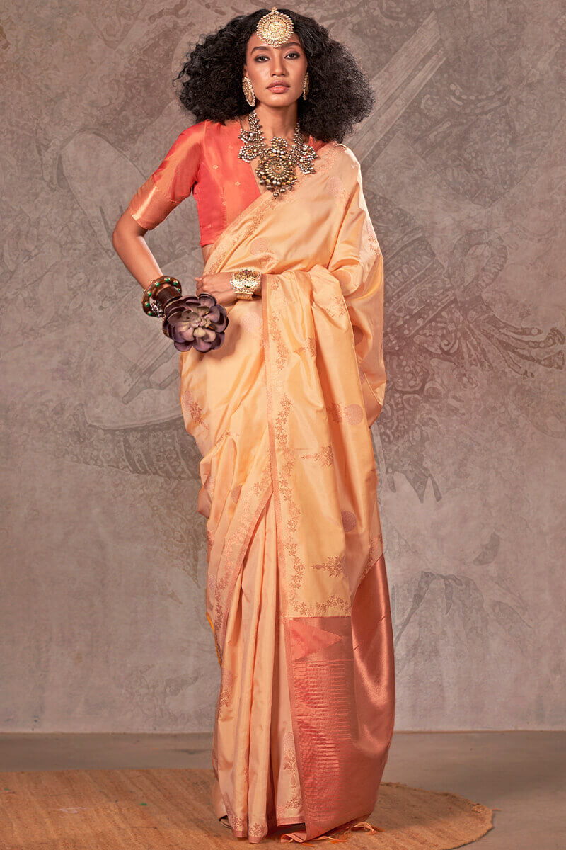 Cashmere Beige Banarasi Two Tone Silk Saree