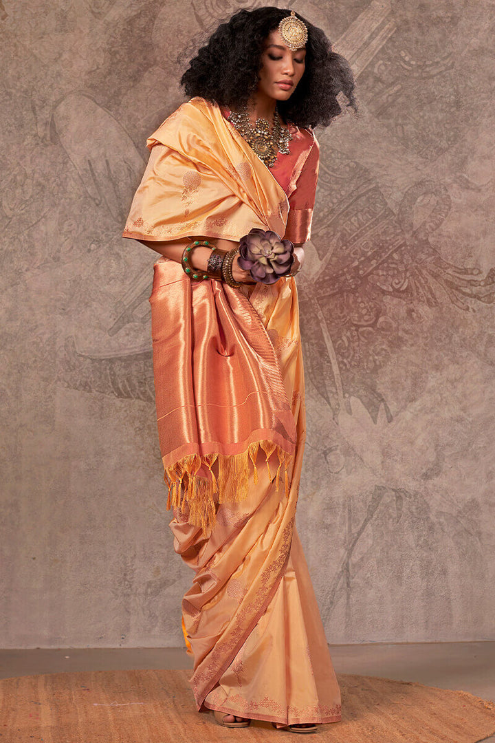Cashmere Beige Banarasi Two Tone Silk Saree