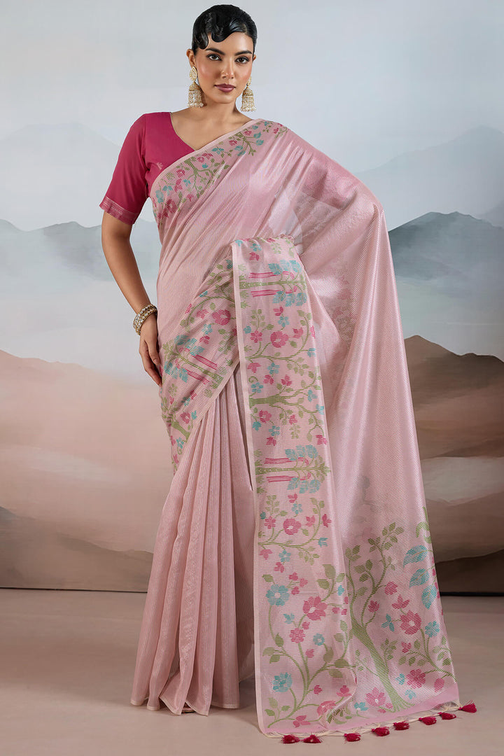 Cavern Pink Pure Tissue Silk Saree