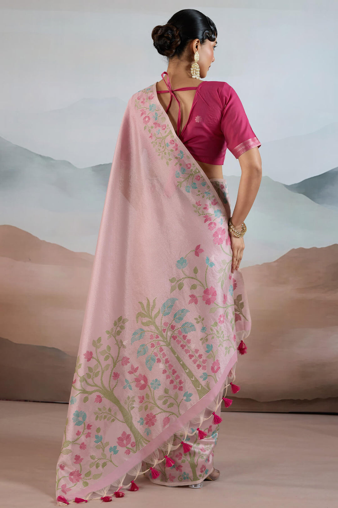 Cavern Pink Pure Tissue Silk Saree