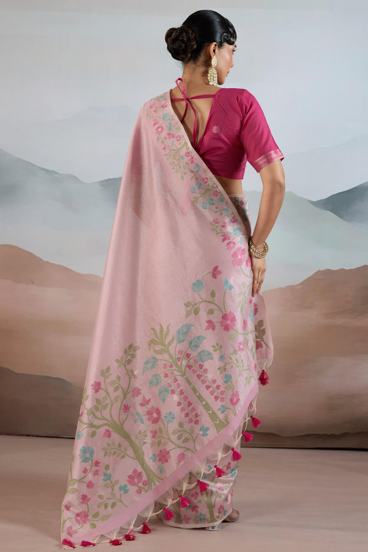 Cavern Pink Pure Tissue Silk Saree