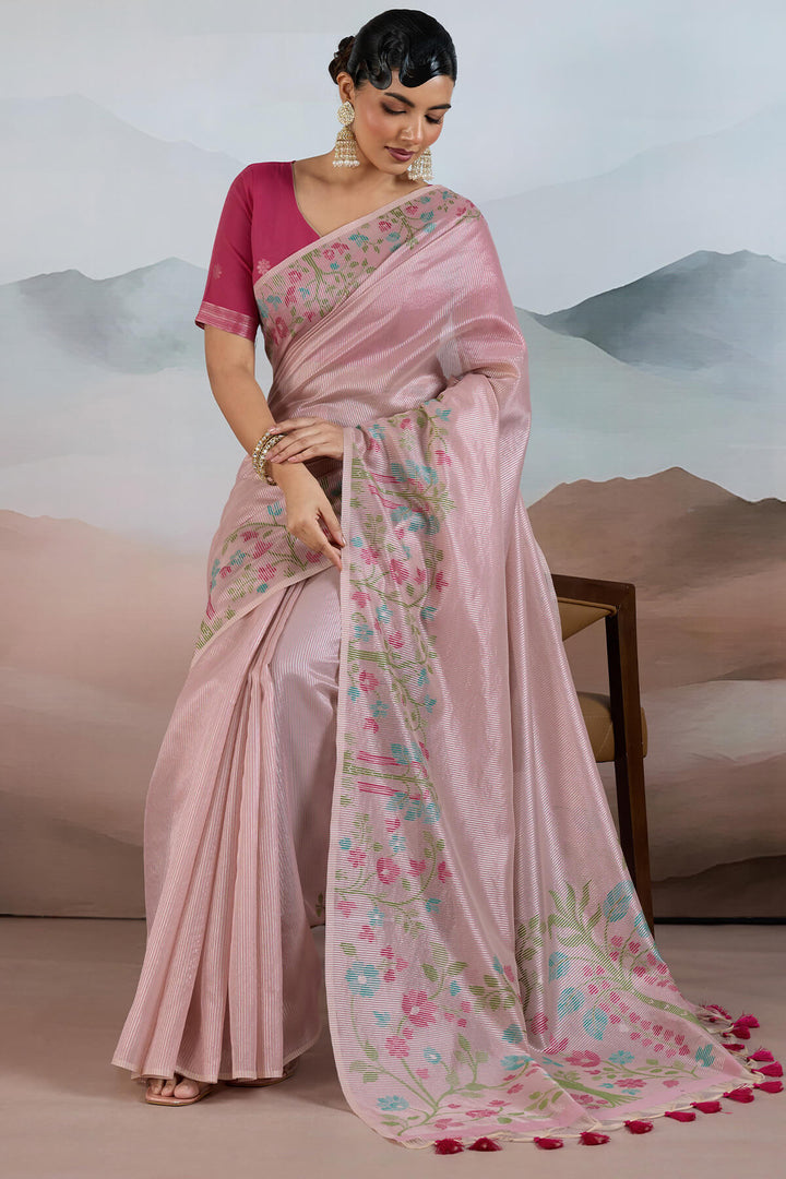 Cavern Pink Pure Tissue Silk Saree
