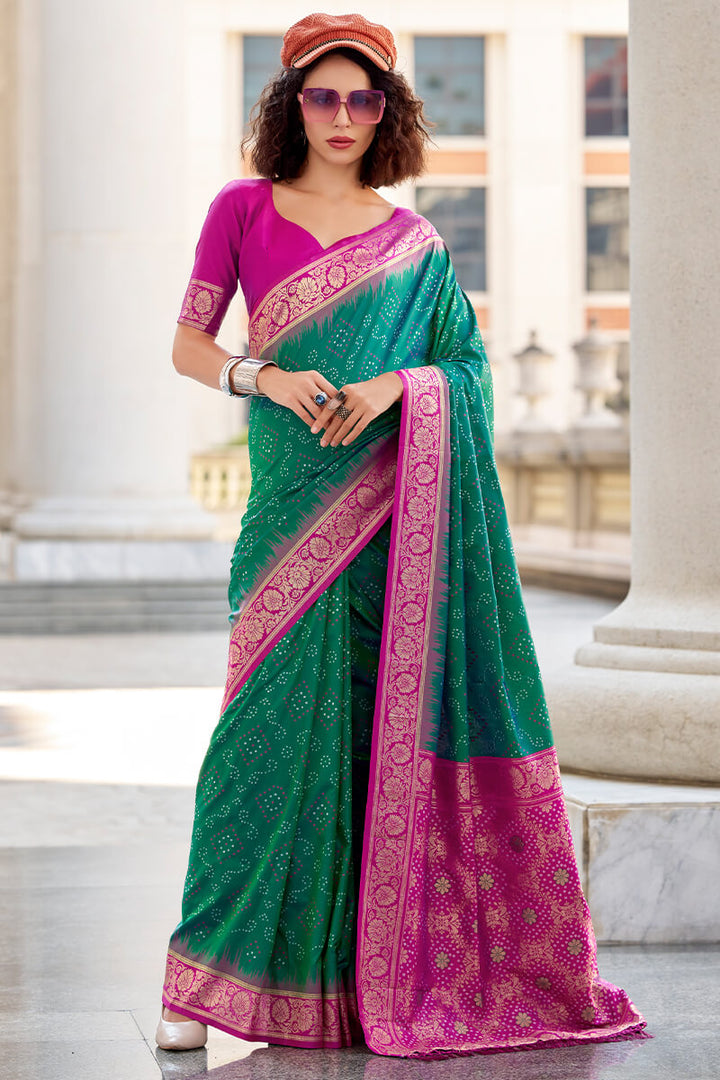 Celtic Green Banarasi Soft Silk Saree