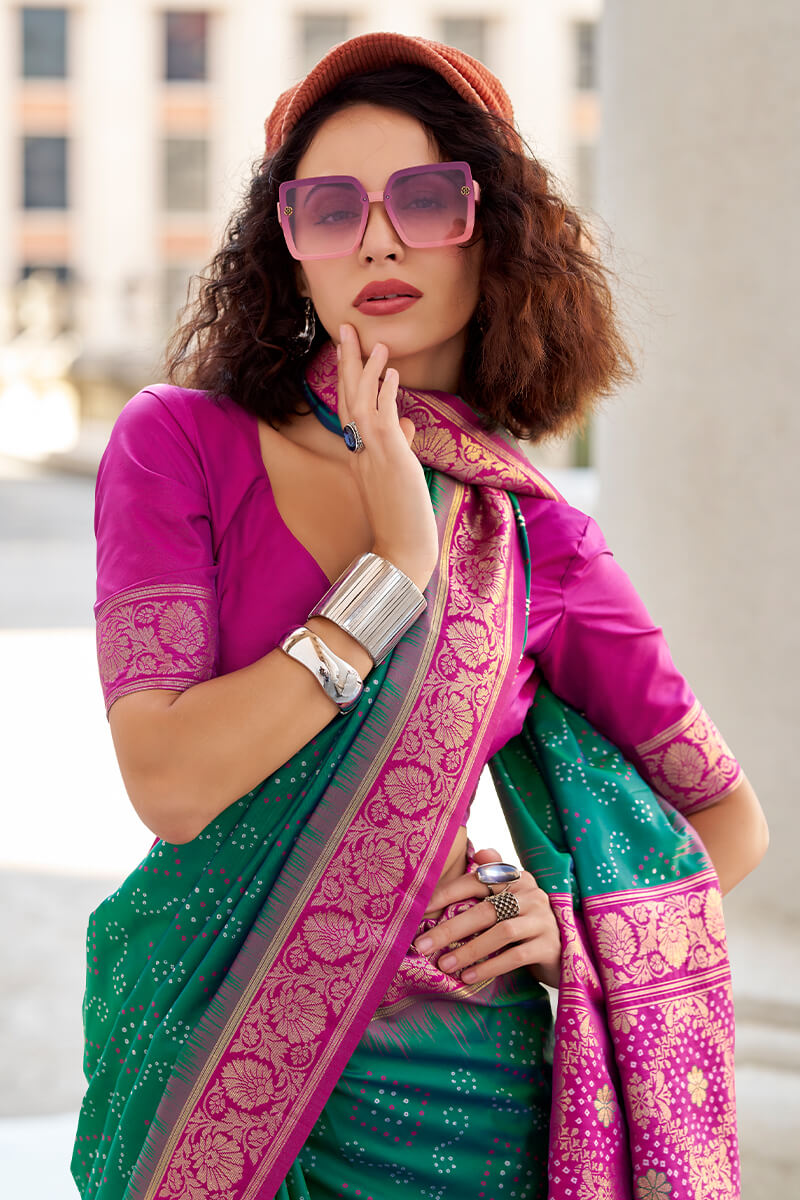 Celtic Green Banarasi Soft Silk Saree