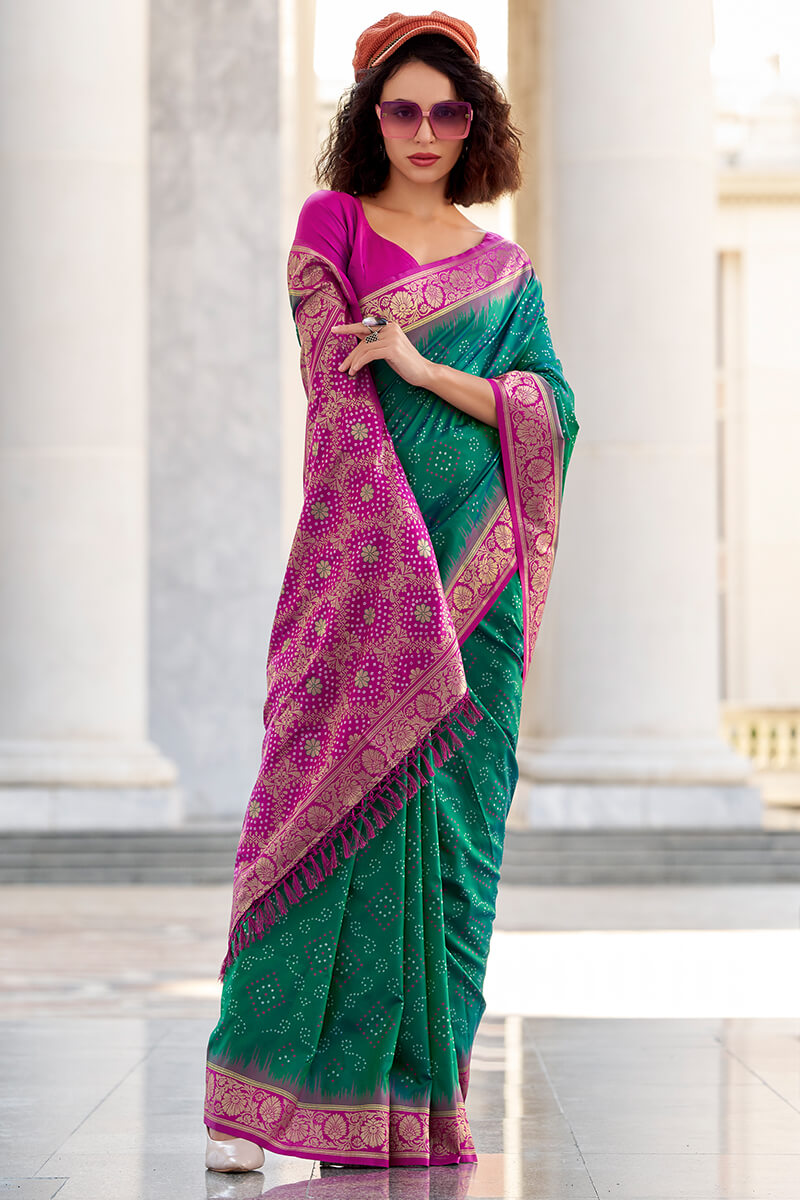 Celtic Green Banarasi Soft Silk Saree