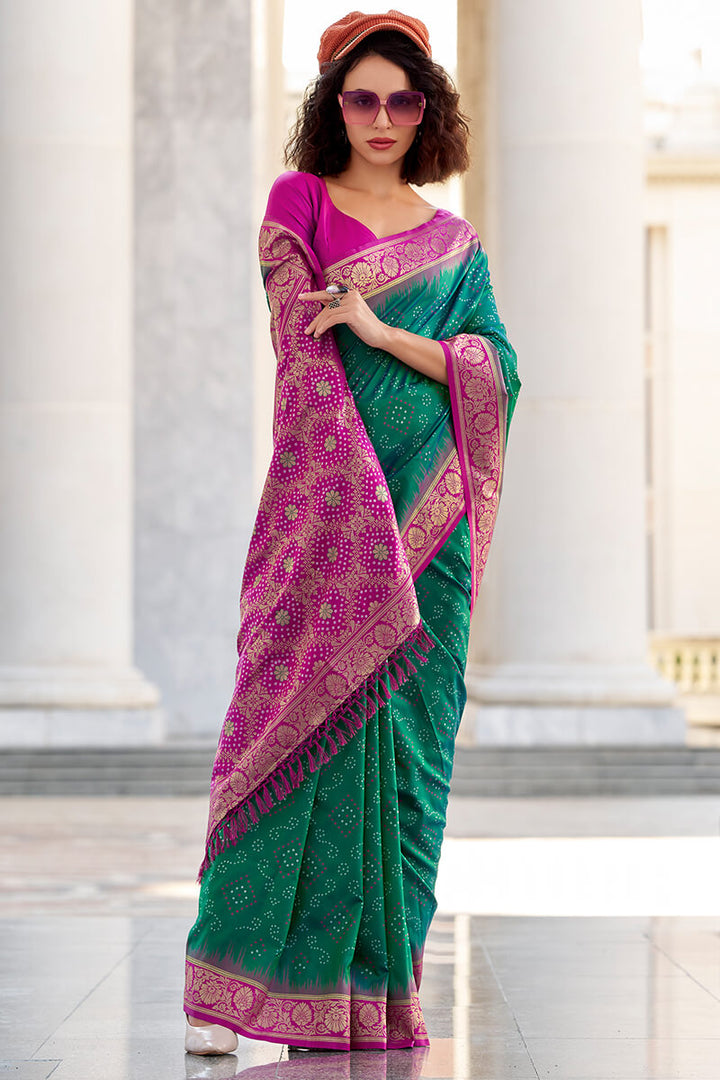 Celtic Green Banarasi Soft Silk Saree