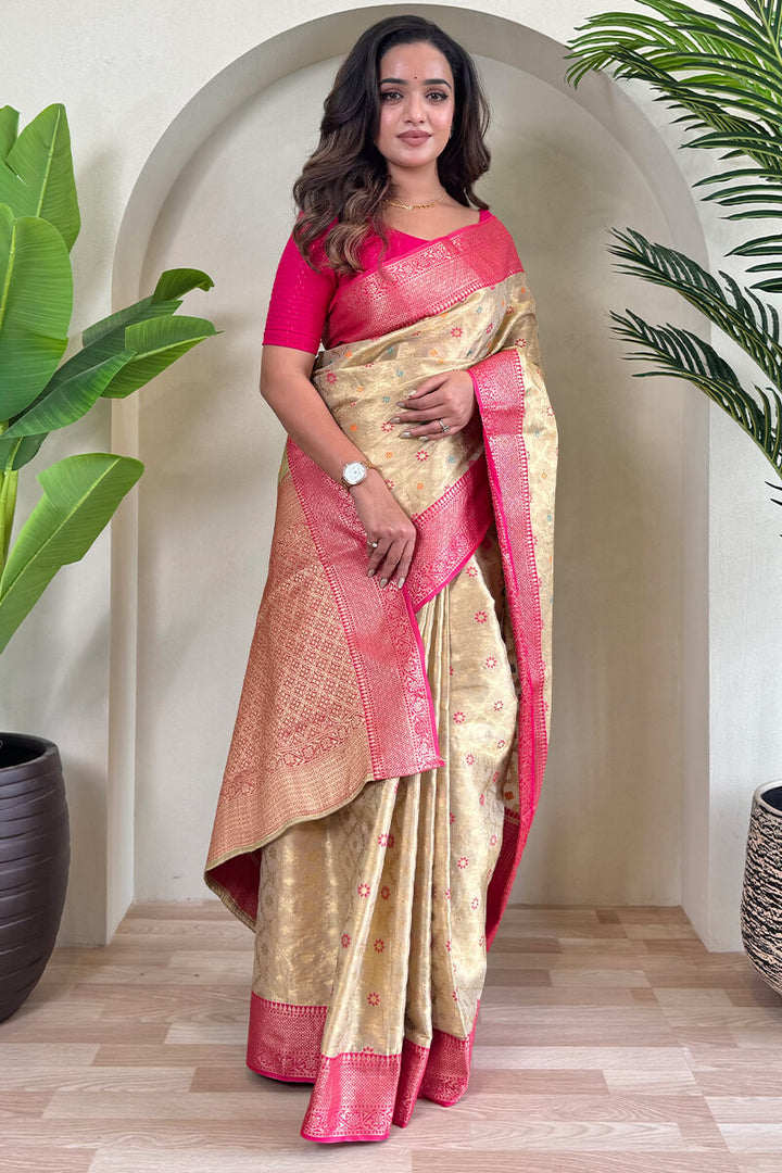 Champagne Beige Banarasi Tissue Silk Saree