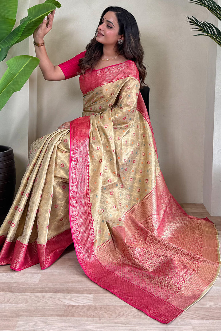 Champagne Beige Banarasi Tissue Silk Saree