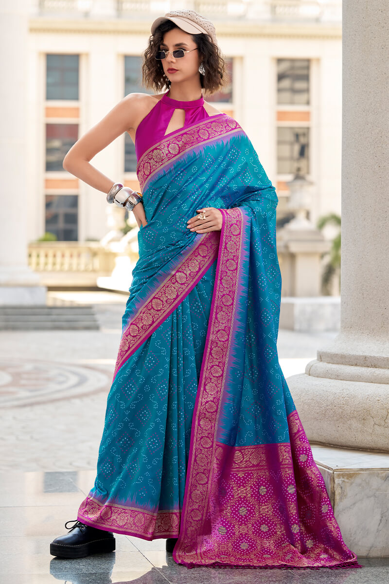 Chathams Blue Banarasi Soft Silk Saree