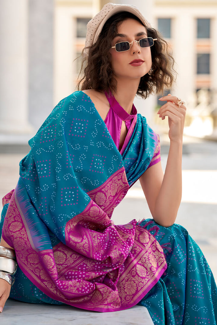 Chathams Blue Banarasi Soft Silk Saree