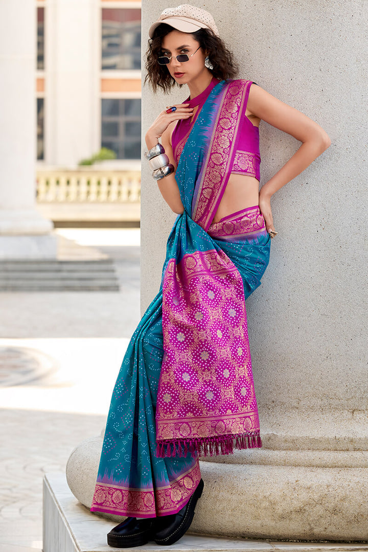 Chathams Blue Banarasi Soft Silk Saree